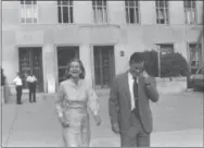  ?? AP PHOTO/BOB DAUGHERTY ?? Then Washington Post Publisher Katharine Graham and Execuctive Editor Ben Bradlee leave U.S. District Court in Washington June 21, 1971, happy with Judge Gerhard A. Gesell’s ruling the the paper could publish further articles based on the Pentagon...