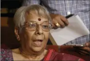  ?? BIKAS DAS — THE ASSOCIATED PRESS ?? Nirmala Banerjee, mother of Abhijit Banerjee, interacts with media Monday after Nobel Prize in economics was announced at her home in Kolkata, India.