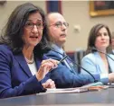  ?? TODAY
JACK GRUBER/USA ?? Columbia University President Minouche Shafik, flanked by other school administra­tors and faculty, tells lawmakers antisemiti­sm has “no place on our campus.”