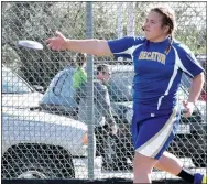  ?? Photo by Mike Eckels ?? Decatur’s Cameron Shaffer releases her discus during the Tiger Invitation­al Track Meet in Bentonvill­e on March 17, 2016. Shaffer went on to win the state 2A title in the discus in May 2016.