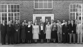  ??  ?? The owners and staff of the North Penn Reporter pose in front of the 306 E. Courtland St. office in 1950.