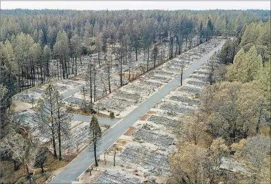  ?? Noah Berger Associated Press ?? HOUSES leveled by the Camp fire line the Ridgewood Mobile Home Park. Older adults are more than twice as likely than the general population to perish in a fire.