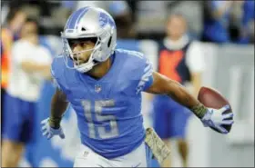  ?? JOSE JUAREZ — THE ASSOCIATED PRESS FILE ?? In this file photo, Detroit Lions wide receiver Golden Tate runs to the bench after rushing for a 40-yard touchdown during the second half of an NFL football game against the Cleveland Browns in Detroit. The Lions host the Minnesota Vikings in a...