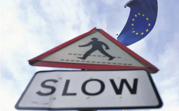  ??  ?? The European Union flag flies at the border of Gibraltar with Spain, in the British overseas territory of Gibraltar, historical­ly claimed by Spain, Nov. 25.