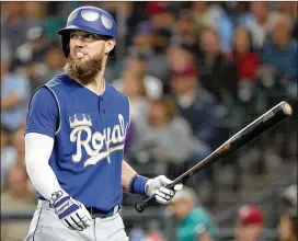  ?? ABBIE PARR / GETTY IMAGES ?? Royals outfielder Alex Gordon has struggled since re-signing for $72 million over four years after Kansas City won the World Series in 2015. Gordon is hitting just .247 with five home runs and 15 RBIs this season.