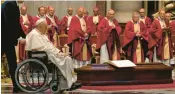  ?? VINCENZO PINTO/GETTY-AFP ?? Pope Francis attends the funeral of Cardinal George Pell on Saturday at the Vatican.