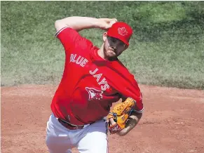  ?? — GETTY IMAGES ?? Despite allowing just two runs in six innings of work, Blue Jays starter Joe Biagini was the losing pitcher in a 3-1 Texas victory. Biagini threw a career-high 95 pitches.