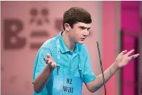  ?? AP Photo/Cliff Owen ?? Will Lourcey of Fort Worth, Texas, correctly spells his word during the 90th Scripps National Spelling Bee on Wednesday in Oxon Hill, Md.