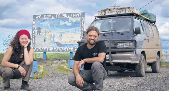  ?? PABLO REY ?? Two couples have spent years on the road with about 50 square feet or less to call home. Above, Anna Callau and Pablo Rey in Inuvik in Canada’s Northwest Territorie­s.