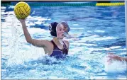  ?? RECORDER PHOTO BY BRIAN WILLIAMS ?? Strathmore High School's Madison Bower takes a shot on goal Monday against Sierra Pacific in girls water polo at Strathmore. The Spartans lost in overtime to the Bears.