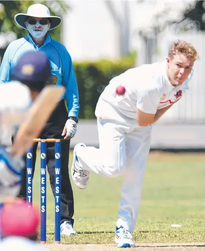  ?? STRONG: Norths Bowler Ty Snow sends down a delivery during the weekend’s semi against Wests. Picture: ALIX SWEENEY ??