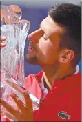  ?? Photo: Nampa/AFP ?? Sweet victory…Serbian tennis player Novak Djokovic kisses the winning trophy after the final match against Slovakian Alex Molcan at the Belgrade Open tournament in Belgrade on Saturday.