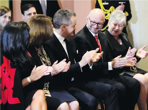  ?? SEAN KILPATRICK / THE CANADIAN PRESS FILES ?? From left, newly appointed Veterans Affairs Minister Jody Wilson-raybould, Treasury Board president Jane Philpott, Indigenous Services Minister Seamus O’regan, Justice Minister David Lametti and Minister of Rural Economic Developmen­t Bernadette Jordan at their Jan. 14 swearing-in.