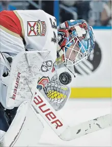  ?? CHRIS O'MEARA THE ASSOCIATED PRESS ?? The Florida Panthers’ James Reimer has struggled to adjust to the smaller chest protector and keeps flinching. Officials are in the process of addressing problems with the hope of making goalies feel safe.