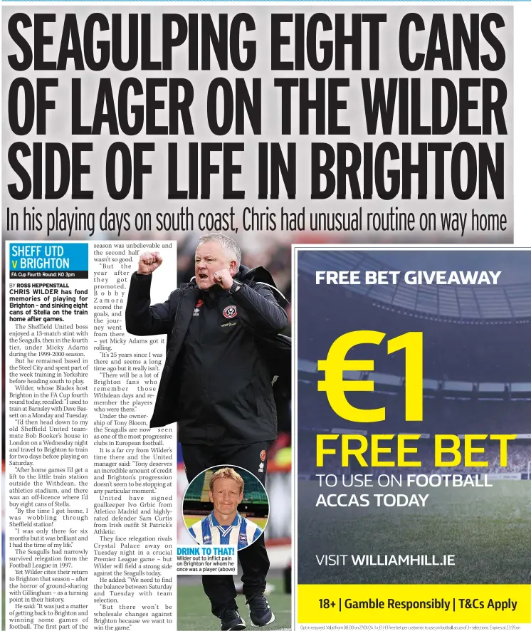  ?? ?? DRINK TO THAT! Wilder out to inflict pain on Brighton for whom he once was a player (above)