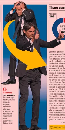  ?? GETTY ?? Il tecnico nerazzurro Simone Inzaghi, 46 anni, alla sua seconda stagione da tecnico interista: in nerazzurro ha vinto una Coppa Italia e una Supercoppa italiana