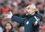  ?? CARL RECINE / REUTERS ?? Manchester City manager Pep Guardiola reacts during Saturday’s 1-0 loss to Liverpool at Anfield.