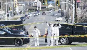  ?? — VICTORIA TIMES COLONIST FILES ?? Forensic officers investigat­e a Victoria homicide in March. Police have released no informatio­n about the victim.