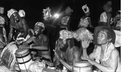  ??  ?? Drummers of the African group performing.