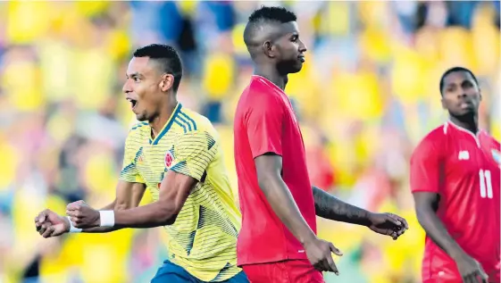  ?? REUTERS ?? William Tesillo sale a celebrar después de haber marcado gol a la selección de Panamá. El barranquil­lero aspira ser titular con la escuadra ‘Tricolor’ en la Copa América.