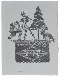  ??  ?? Gustave Baumann woodcut, 1921, featuring a Pueblo Indian deer dancer for the holiday theme.