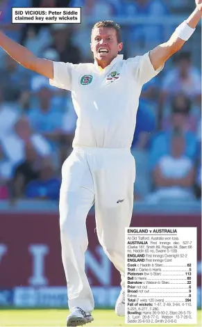  ??  ?? SID VICIOUS: Peter Siddle claimed key early wickets