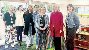  ?? ?? TAFE Gippsland program manager Sigrid Tucker, Mei Lui, Brooke Wilson, Sneha Babu, teacher Sarah Mullins, Senator Jess Walsh, and teacher Rebecca Lee.