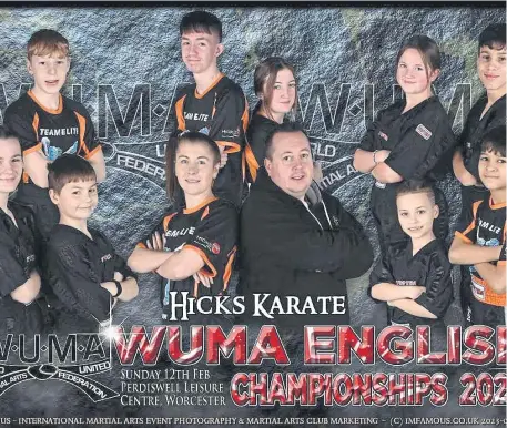  ?? ?? The successful Hicks Karate School squad at the English Championsh­ips.