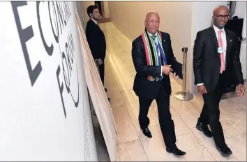  ?? PHOTO: ELMOND JIYANE ?? Minister in the Presidency Jeff Radebe leaving some of the WEF sessions in Davos, Switzerlan­d, in this file photo. South Africa needs a deeper commitment to inclusive developmen­t and social progress, maintains the minister.