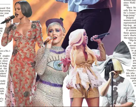  ?? ALESSIA CARA BY KEVIN WINTER, GETTY IMAGES; KATY PERRY BY SHIRLAINE FORREST, WIREIMAGE; CARDI B BY PARAS GRIFFIN, GETTY IMAGES FOR BET; SIA BY JOSH EDELSON, AFP/GETTY IMAGES ??