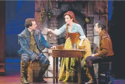  ?? Photos by Jeremy Daniel, Denver Center for the Performing Arts ?? From left: Nick Bottom (Rob McClure), wife Bea (Maggie Lakis) and brother Nigel (Josh Grisetti) in the national tour of “Something Rotten!” at the Buell.