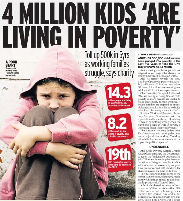  ??  ?? A POOR START Poverty is hitting kids. Picture posed by a model