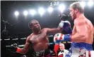  ?? Photograph: Jayne KaminOncea/Getty Images ?? KSI (left) and Logan Paul exchange punches during their fight at Staples Center in Los Angeles.