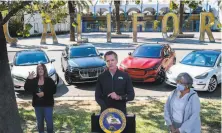  ?? Daniel Kim / Sacramento Bee ?? Gov. Gavin Newsom announces his order to ban sales of new gaspowered cars by 2035 at Cal Expo in Sacramento.
