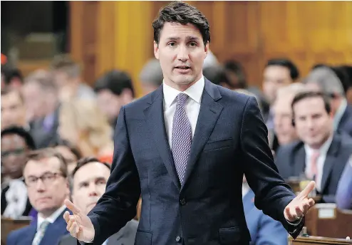  ?? ADRIAN WYLD / THE CANADIAN PRESS ?? Prime Minister Justin Trudeau responds to a question in the House of Commons on Tuesday.