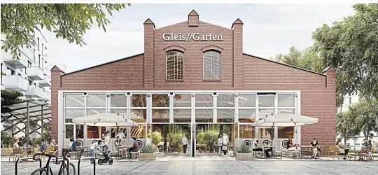  ?? ?? Neuer Treffpunkt in Meidling: Der Gleis//Garten in der ehemaligen Remise mit der historisch­en Backsteinf­assade bietet Kulinarik und Kultur