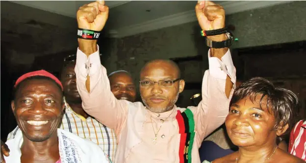  ?? (FILE Photo) ?? Nnamdi Kanu, leader of the Indigenous People of Biafra (IPOB), after his release from Kuje prison in Abuja