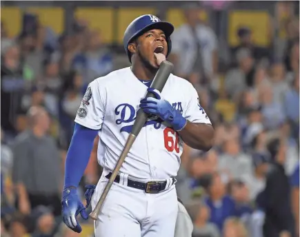  ??  ?? Yasiel Puig’s antics keep the Dodgers clubhouse loose, but sometimes he goes too far.