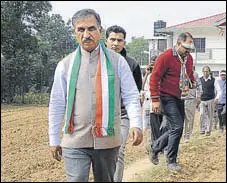  ?? ANIL DAYAL/HT ?? Sukhvinder Singh Sukhu during his election campaign at Jalari near Nadaun on Friday.