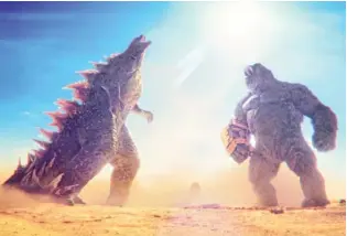  ?? WARNER BROS. PICTURES VIA AP ?? Godzilla, left, and Kong appear in a scene from “Godzilla x Kong: The New Empire.”