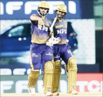  ??  ?? Fifties from Nitish Rana and Rahul Tripathi set up Kolkata Knight Riders’ 10run win over Sunrisers Hyderabad.