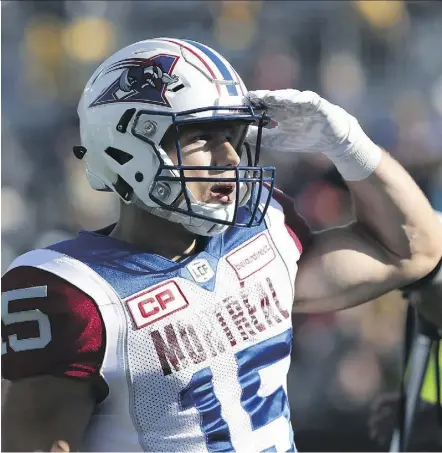  ?? THE CANADIAN PRESS ?? Released after three seasons with the Montreal Alouettes, wide receiver Samuel Giguere is hoping he can give a boost to the injury-riddled Edmonton Eskimos while reviving his career.