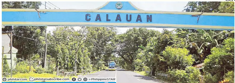  ??  ?? Image from Wikipedia shows the welcome arch of Calauan, Laguna, which became the focus of media attention in 1993 after then mayor Antonio Sanchez was tagged in the murder of two UPLos Baños students. One of the students was Mary Eileen Sarmenta (inset).