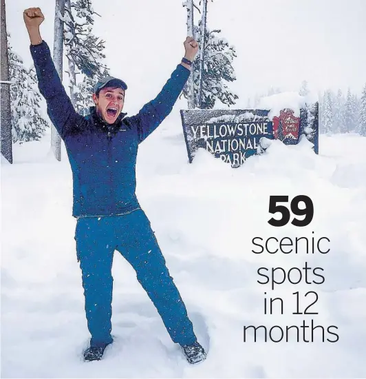  ?? CONOR KNIGHTON ?? To heal his heart after a broken engagement, Conor Knighton spent an entire year visiting all 59 U.S. national parks. Yellowston­e, he says, is “magical” in the winter.