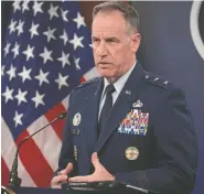  ?? WIN MCNAMEE/GETTY IMAGES ?? Pentagon press secretary Maj. Gen. Pat Ryder answers questions during a briefing at the Pentagon, April 15, 2024, in Arlington, Va.