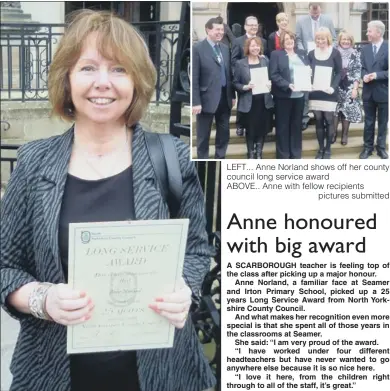  ??  ?? LEFT... Anne Norland shows off her county council long service award ABOVE.. Anne with fellow recipients
pictures submitted