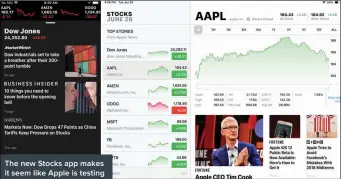  ??  ?? The new Stocks app makes it seem like Apple is testing light and dark modes of iOS