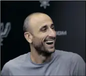  ?? ERIC GAY/AP ?? FORMER SAN ANTONIO SPURS guard Manu Ginobili jokes with the media at the team’s practice facility on Sept. 15, 2018, in San Antonio.