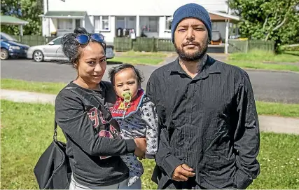  ?? PHOTOS: ANDY JACKSON/STUFF ?? Krete O’Brien, holding Tailor-Joe O’Brien, and Luke Ah Kuoi love living in the area but say the house behind them, where they live, is cold and damp. Right: Concept drawings of the new homes.