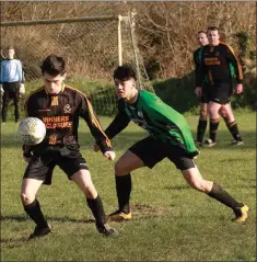  ??  ?? Cillian Gilligan of Carnew is tracked by Cian Li of Arklow United.